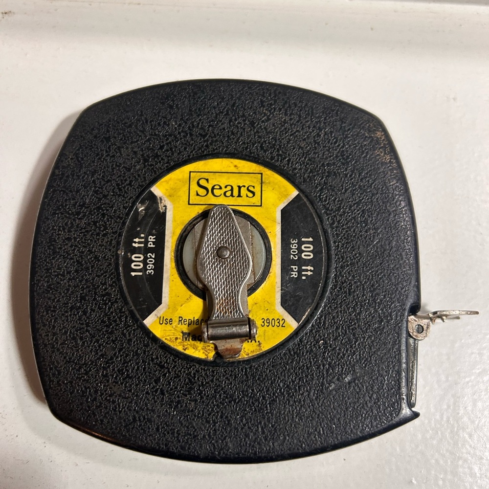 Vintage Sears Black and Yellow 100 ft Tape Measure